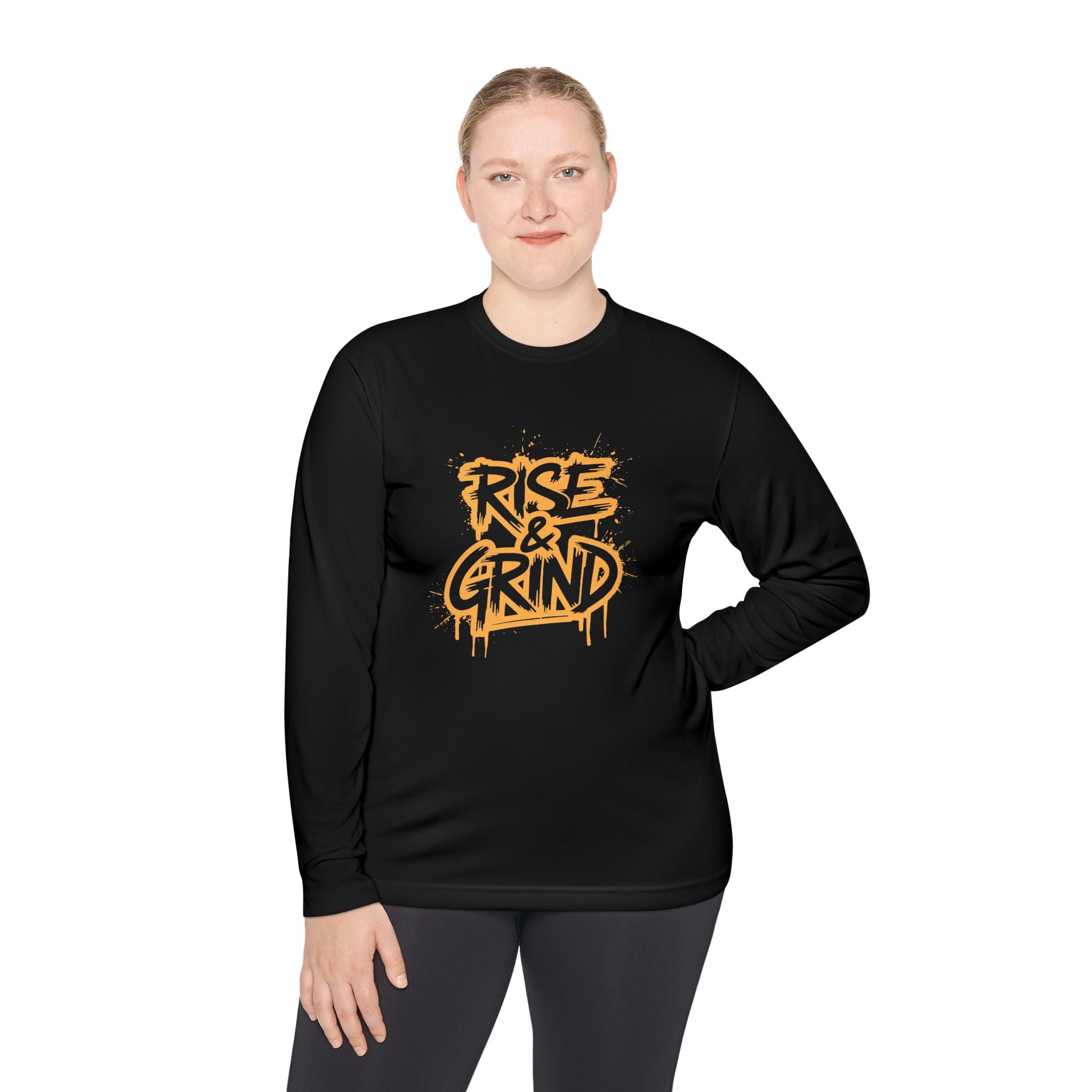 Rise & Grind Long Sleeve Tee — Retro Graffiti Motivational Shirt