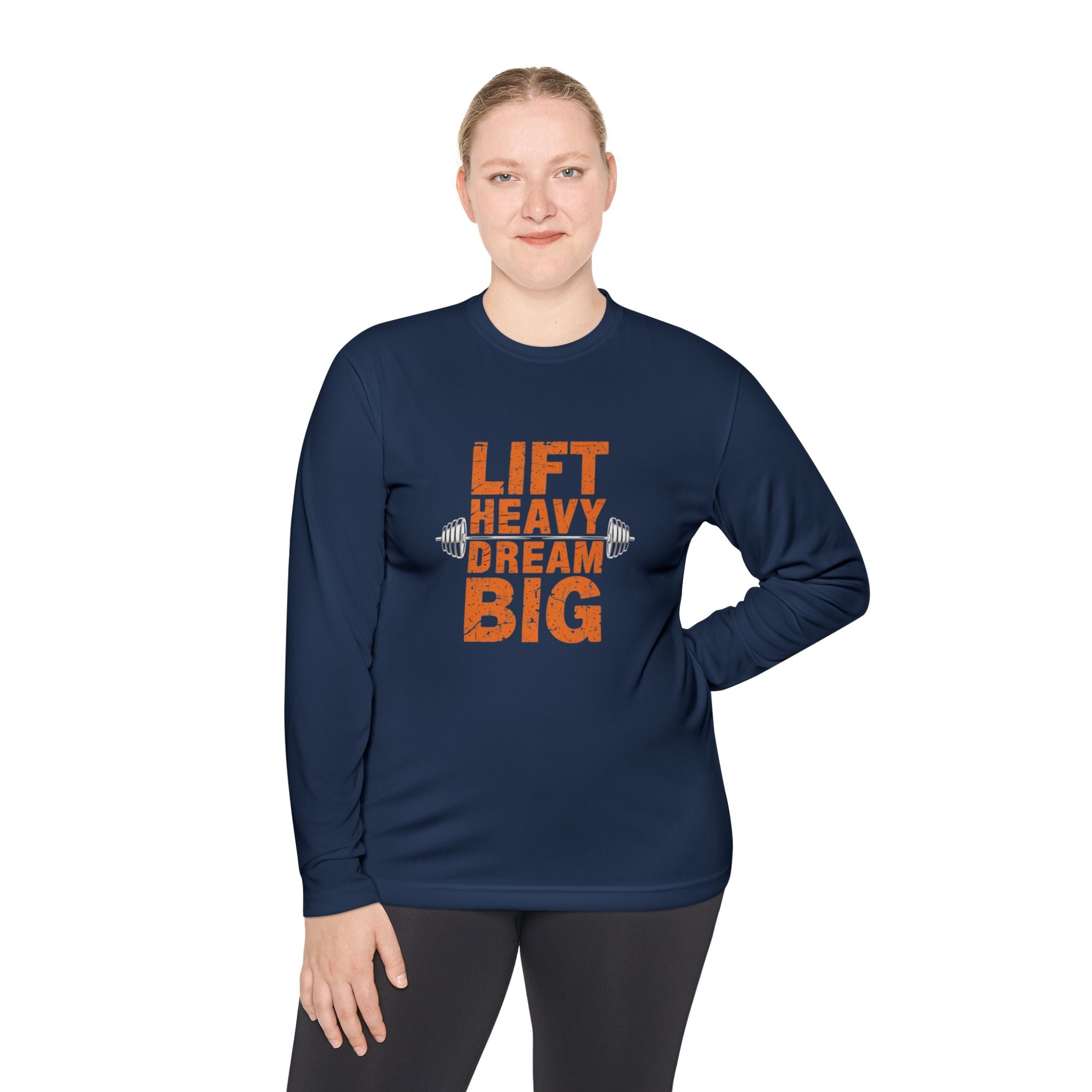 Long Sleeve Tee — "Lift Heavy Dream Big" Motivational Gym Shirt