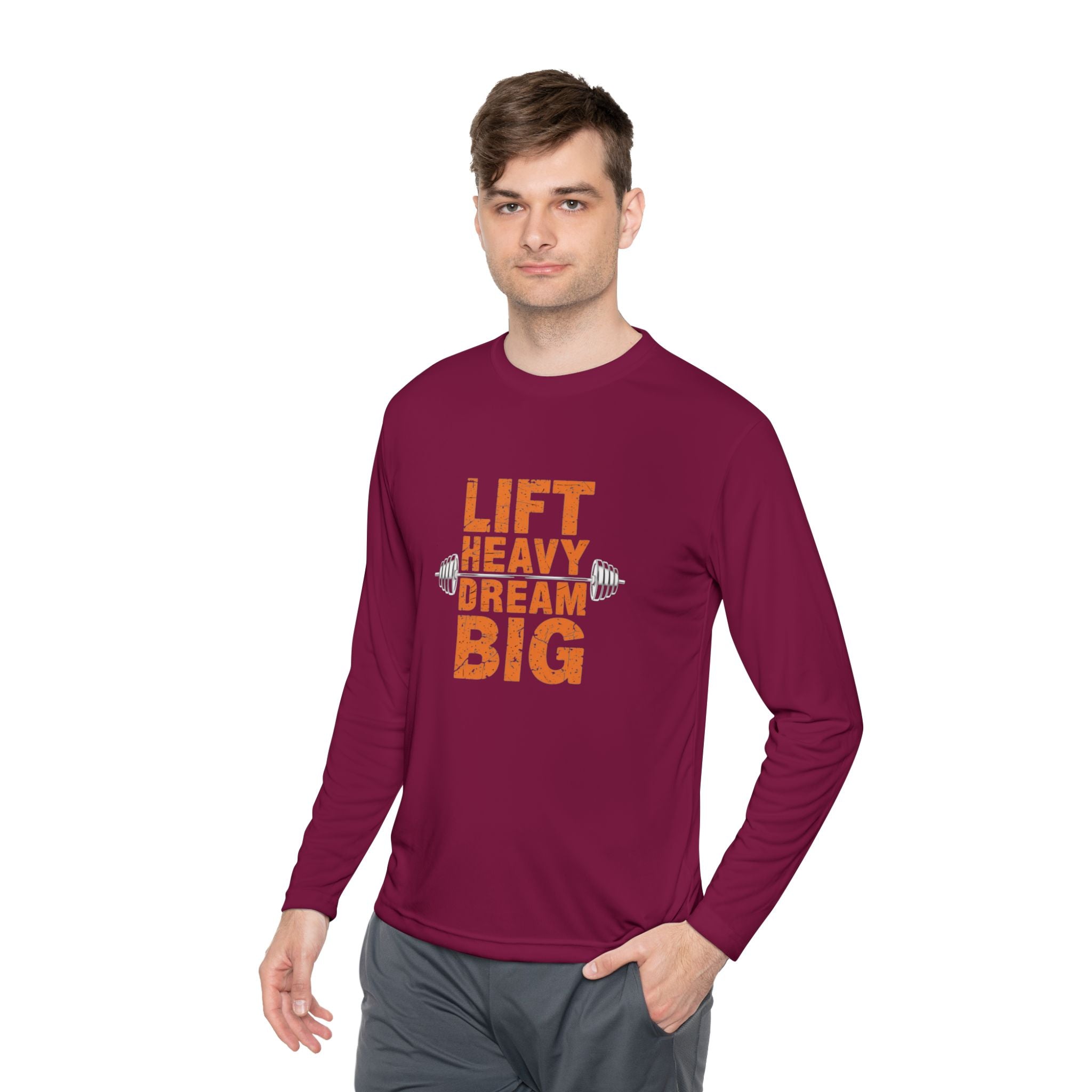 Long Sleeve Tee — "Lift Heavy Dream Big" Motivational Gym Shirt