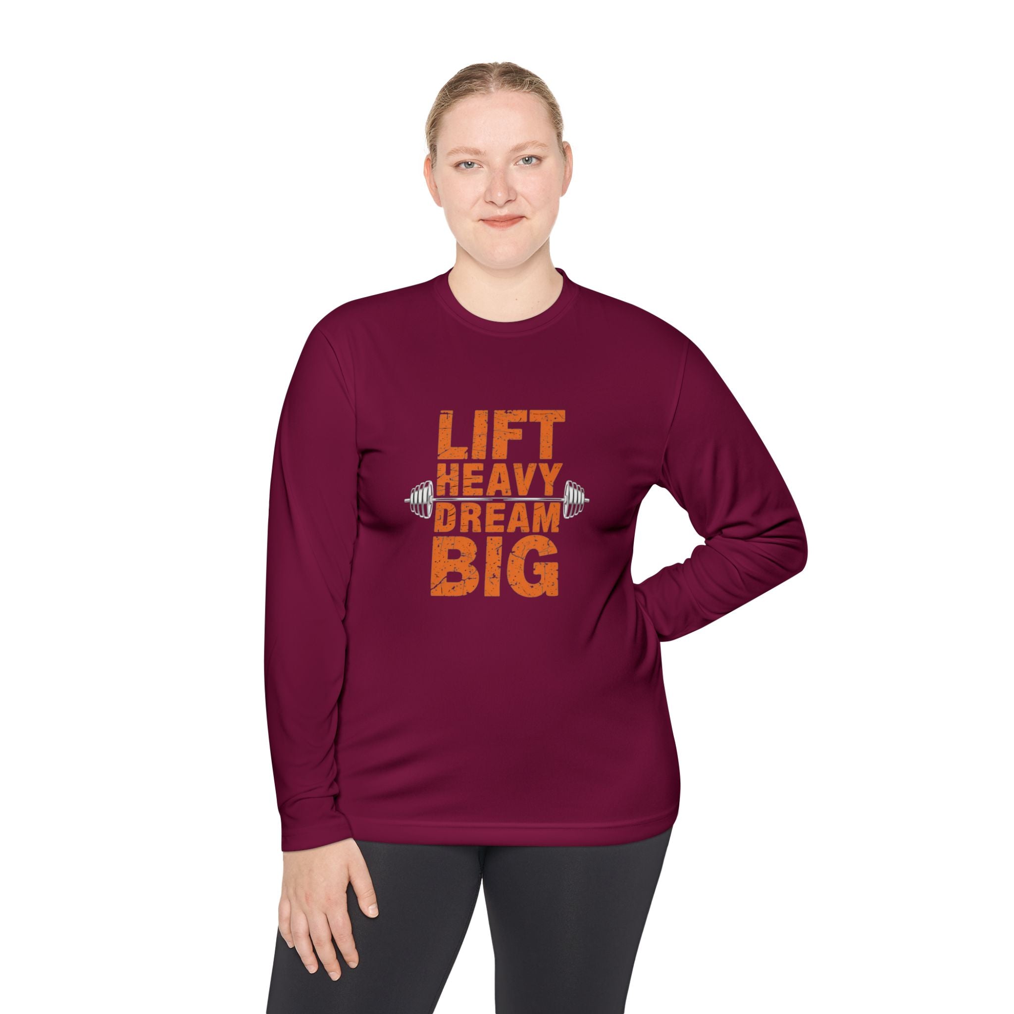 Long Sleeve Tee — "Lift Heavy Dream Big" Motivational Gym Shirt