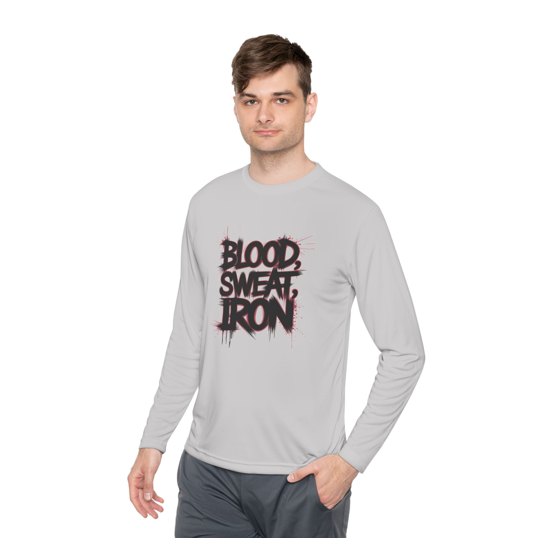 Long Sleeve Tee — "Blood Sweat Iron" Gym Workout Shirt