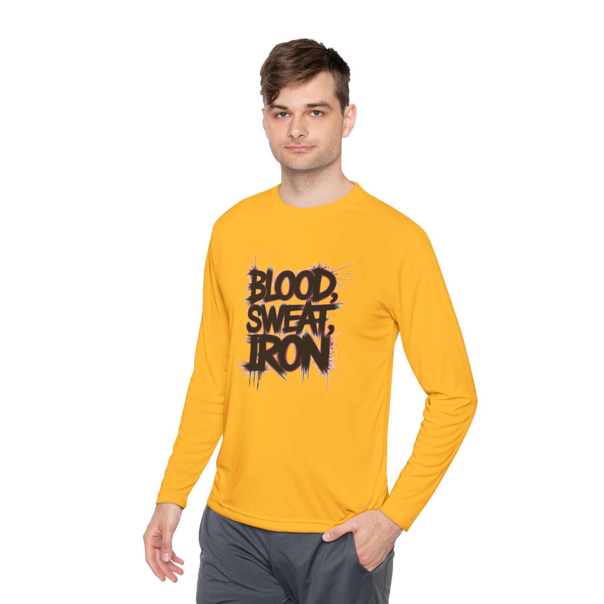 Long Sleeve Tee — "Blood Sweat Iron" Gym Workout Shirt