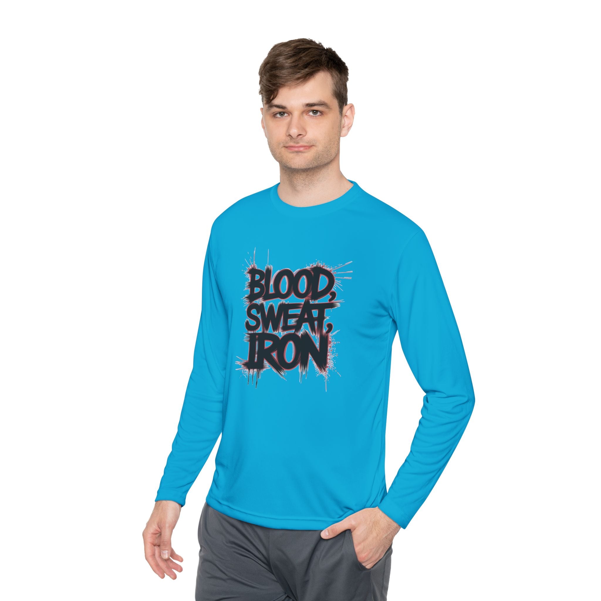 Long Sleeve Tee — "Blood Sweat Iron" Gym Workout Shirt
