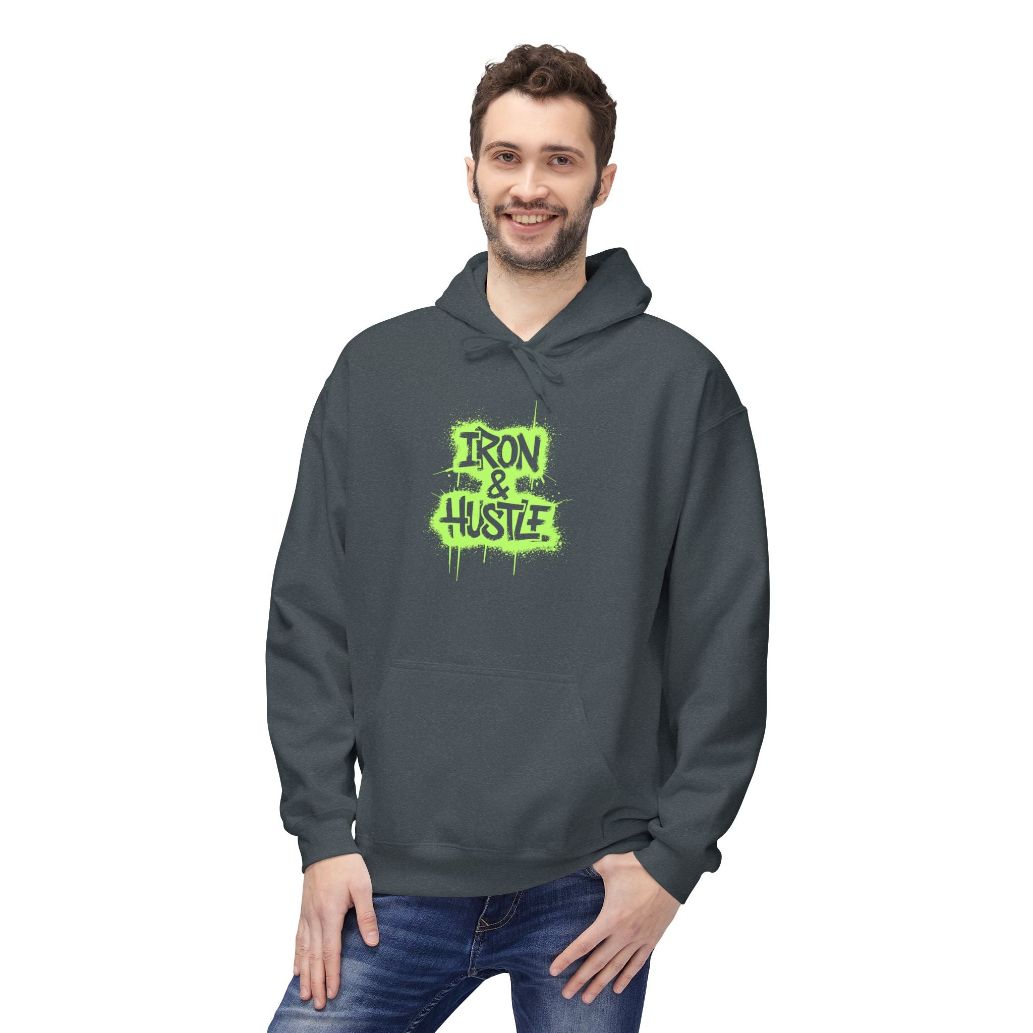 Neon Graffiti "Iron Heart" Hoodie — Streetwear Lightweight Pullover