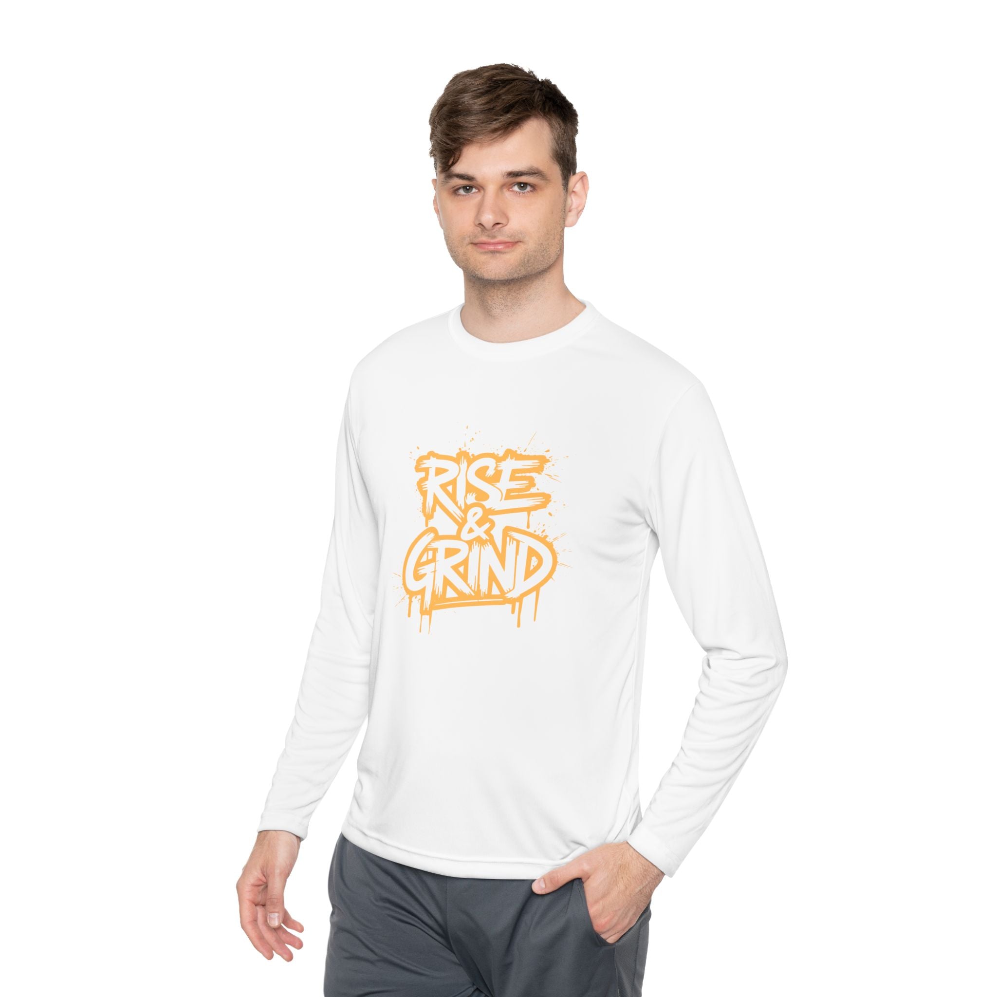 Rise & Grind Long Sleeve Tee — Retro Graffiti Motivational Shirt