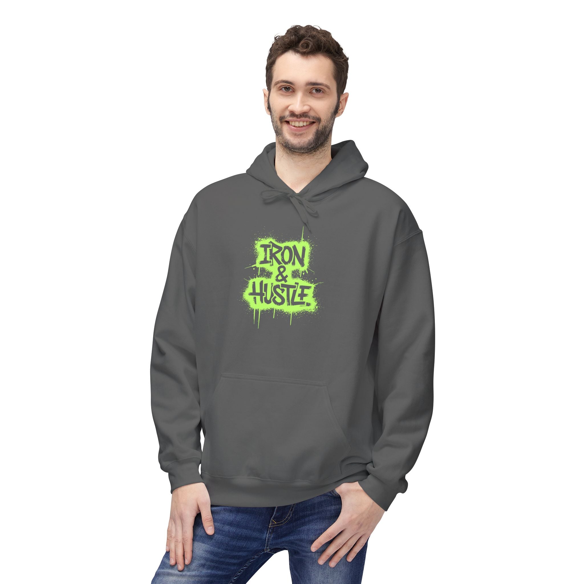 Neon Graffiti "Iron Heart" Hoodie — Streetwear Lightweight Pullover