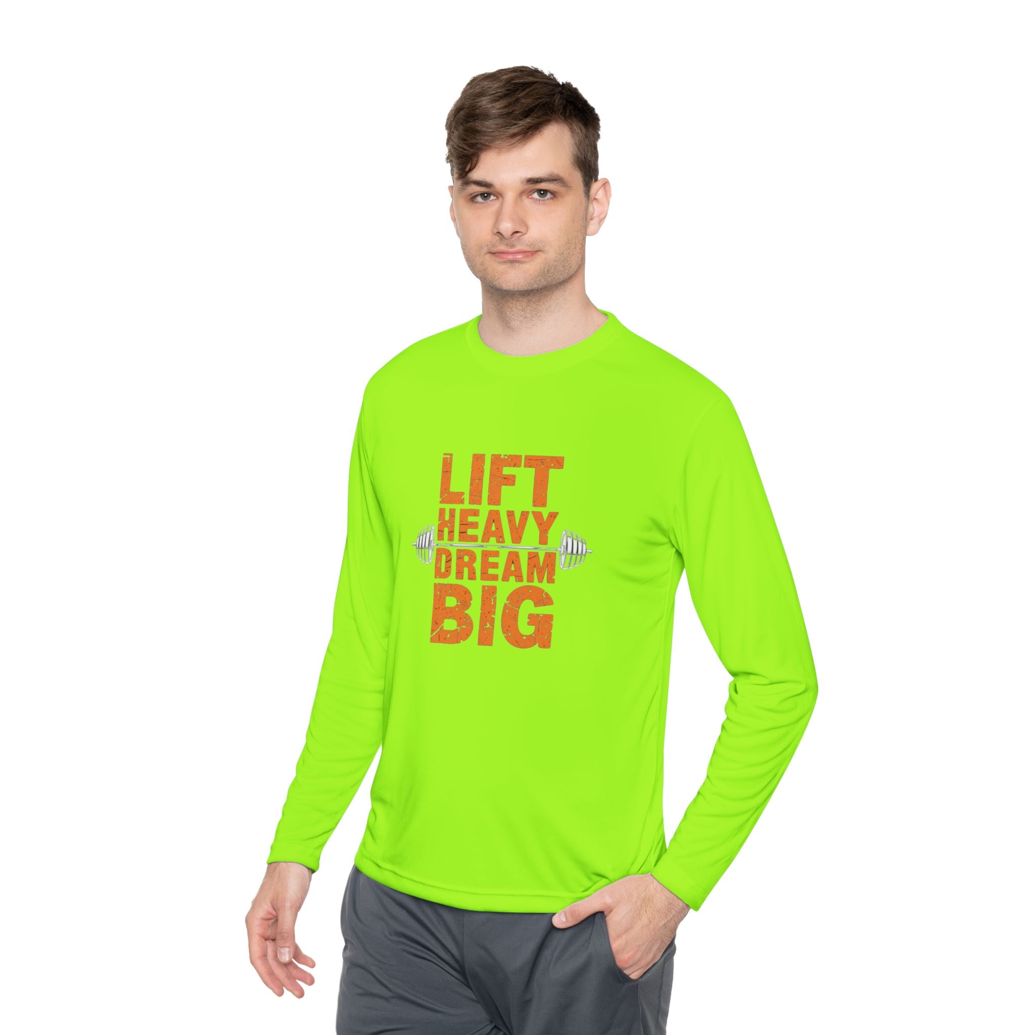 Long Sleeve Tee — "Lift Heavy Dream Big" Motivational Gym Shirt