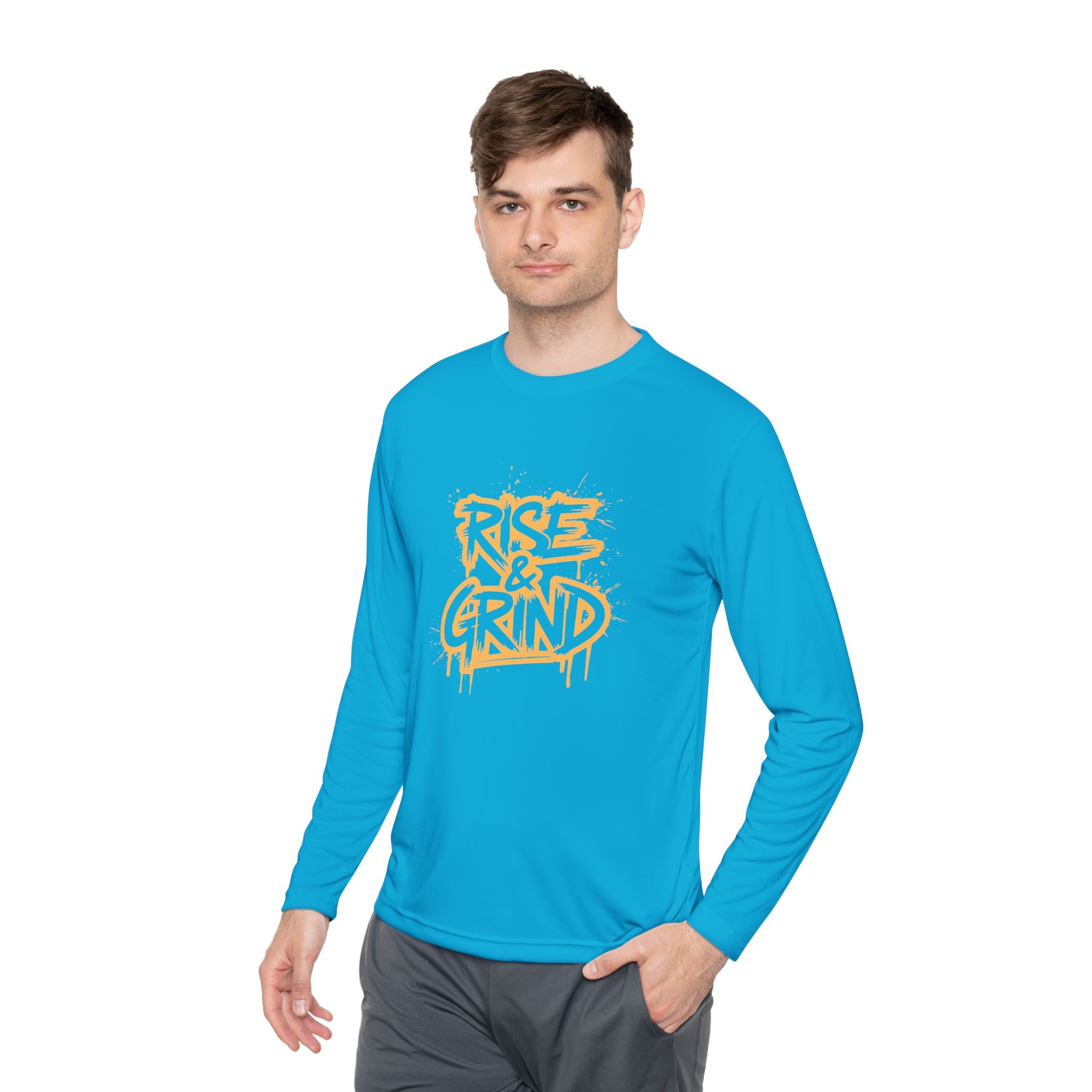 Rise & Grind Long Sleeve Tee — Retro Graffiti Motivational Shirt
