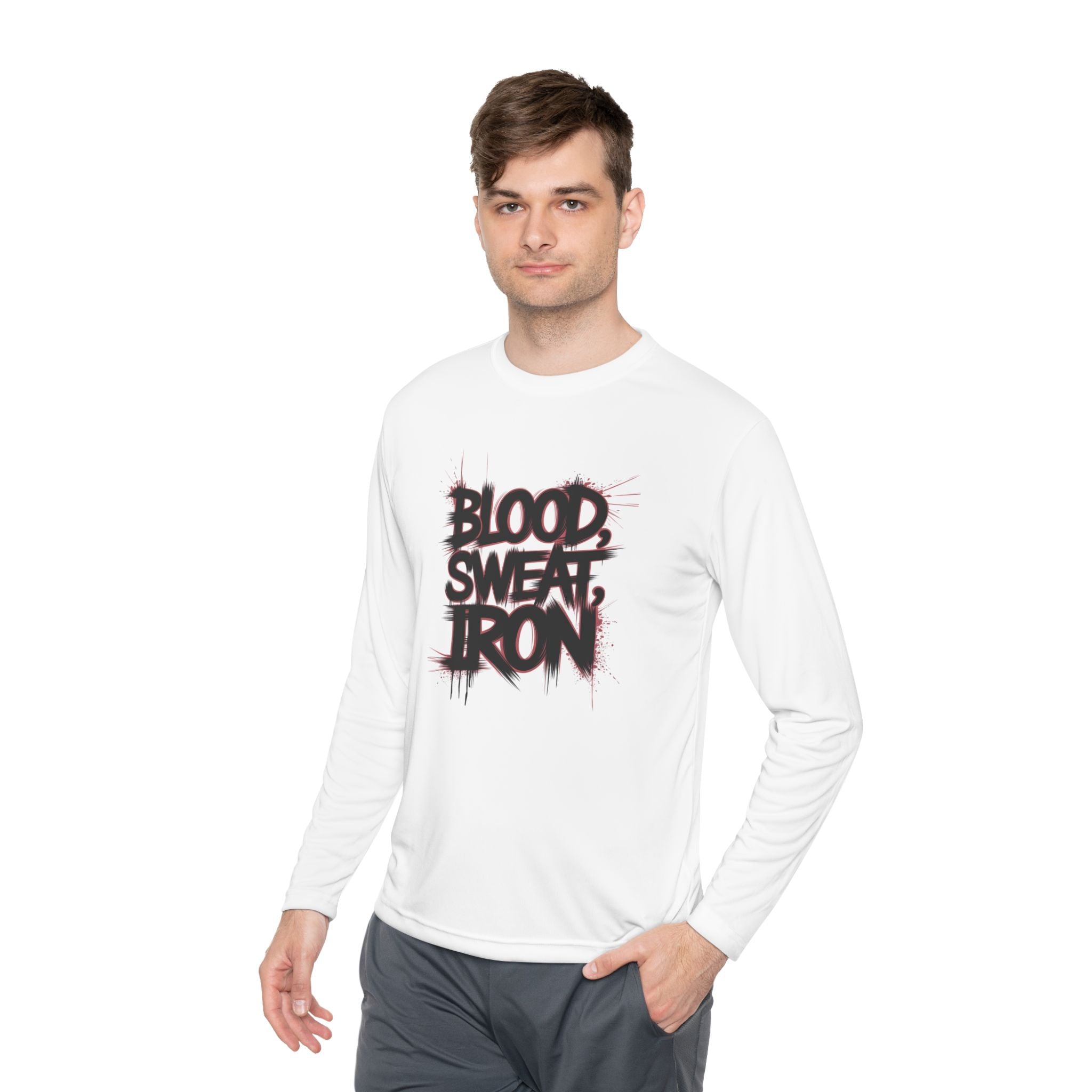 Long Sleeve Tee — "Blood Sweat Iron" Gym Workout Shirt
