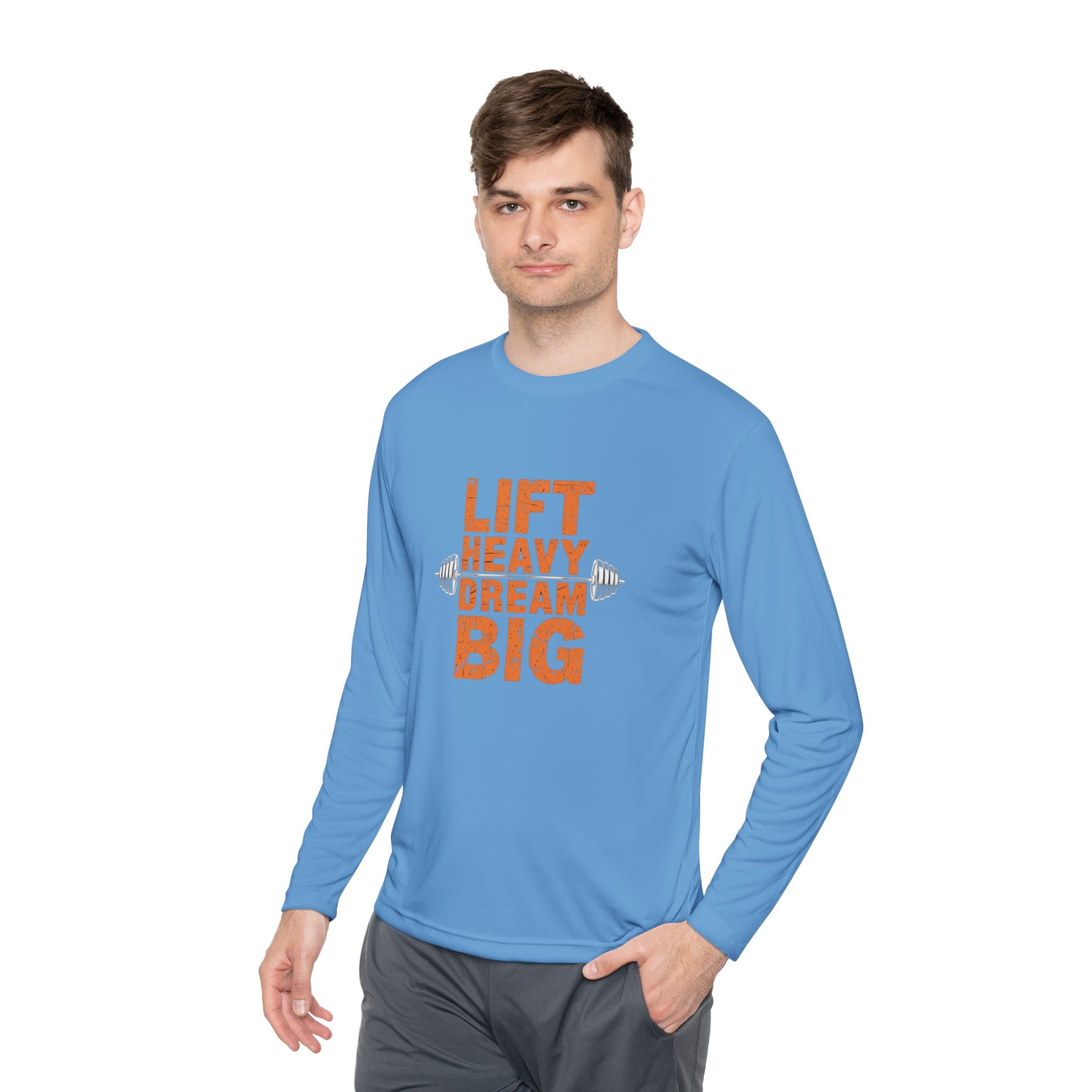 Long Sleeve Tee — "Lift Heavy Dream Big" Motivational Gym Shirt