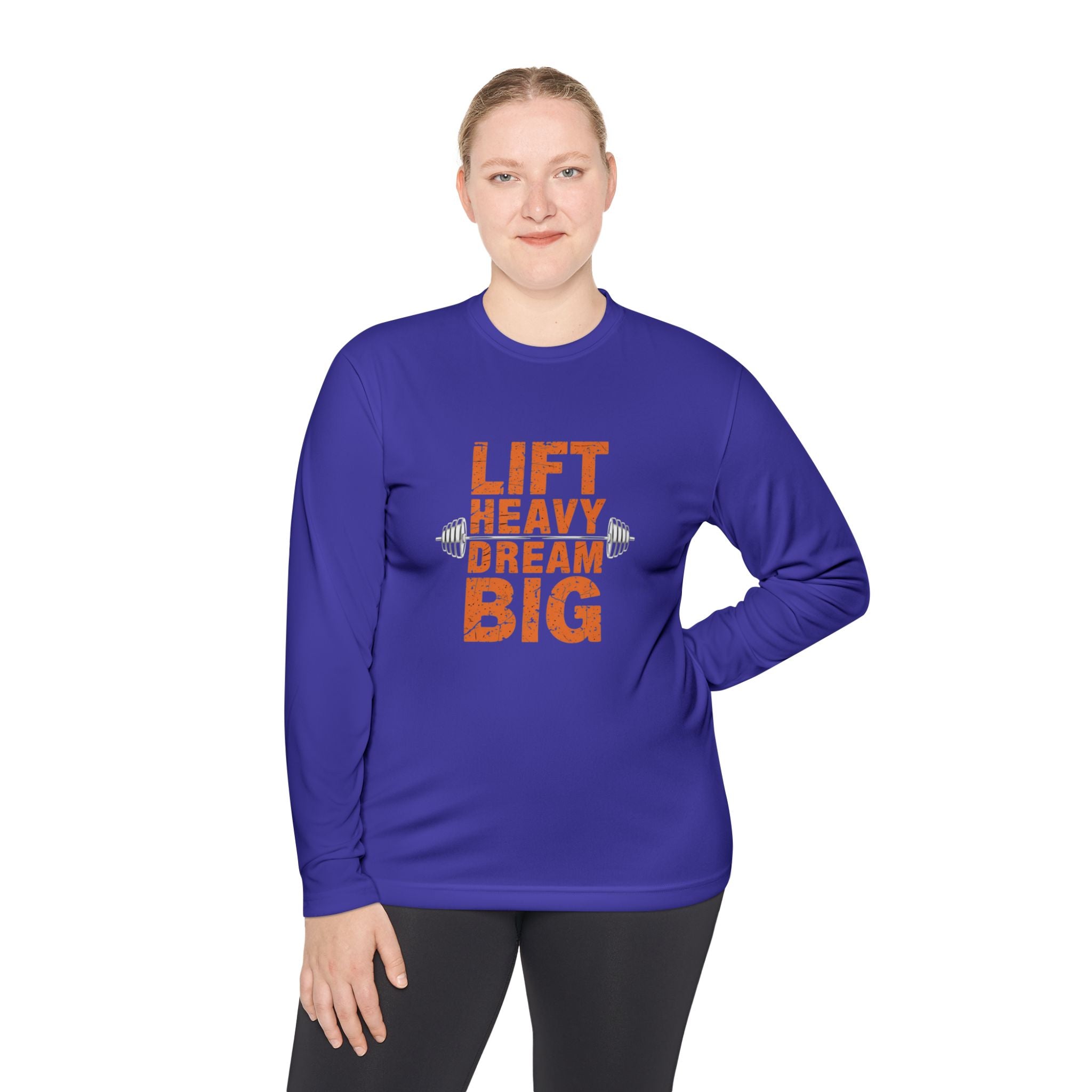 Long Sleeve Tee — "Lift Heavy Dream Big" Motivational Gym Shirt
