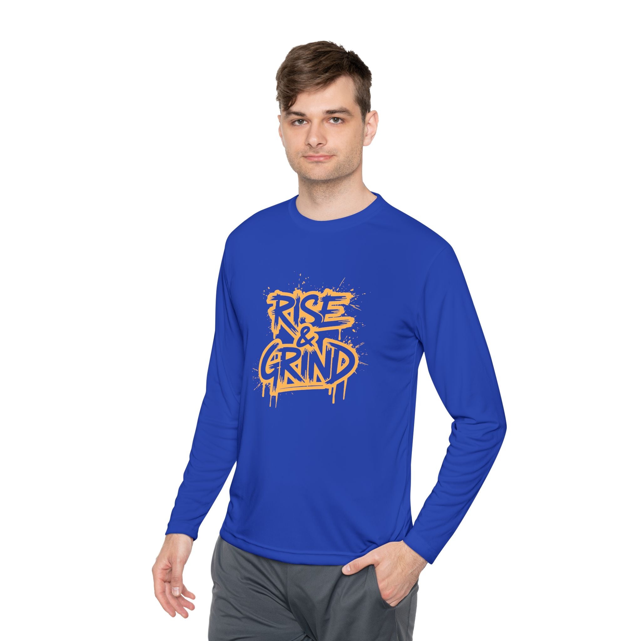 Rise & Grind Long Sleeve Tee — Retro Graffiti Motivational Shirt