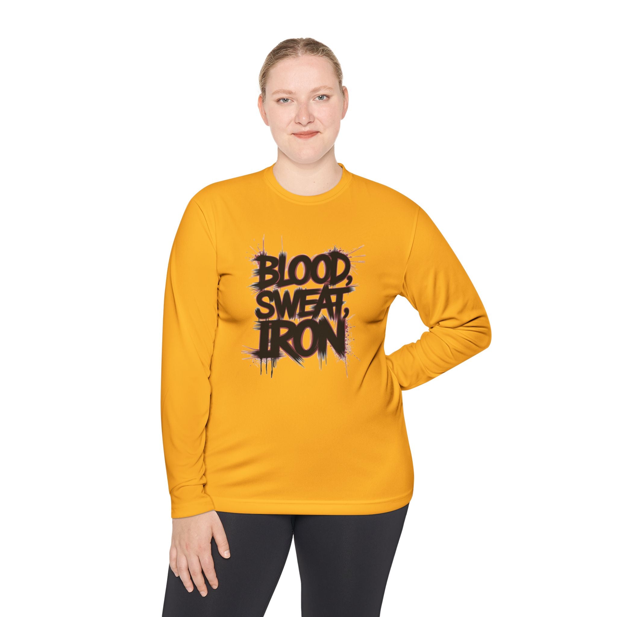 Long Sleeve Tee — "Blood Sweat Iron" Gym Workout Shirt