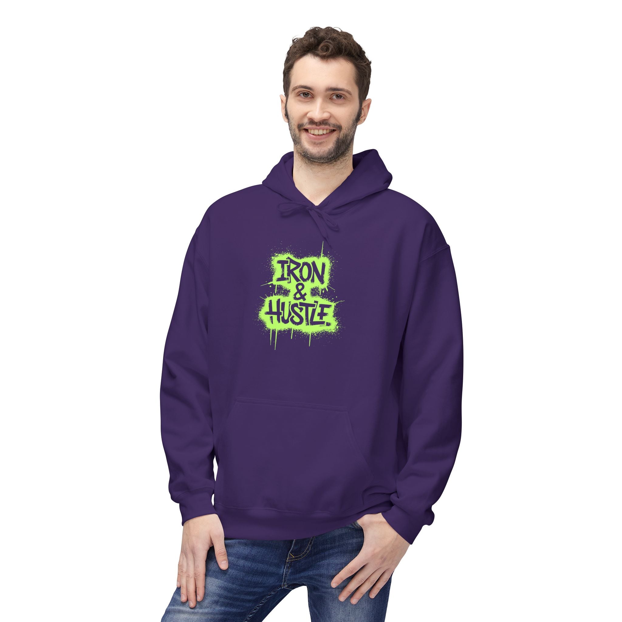 Neon Graffiti "Iron Heart" Hoodie — Streetwear Lightweight Pullover
