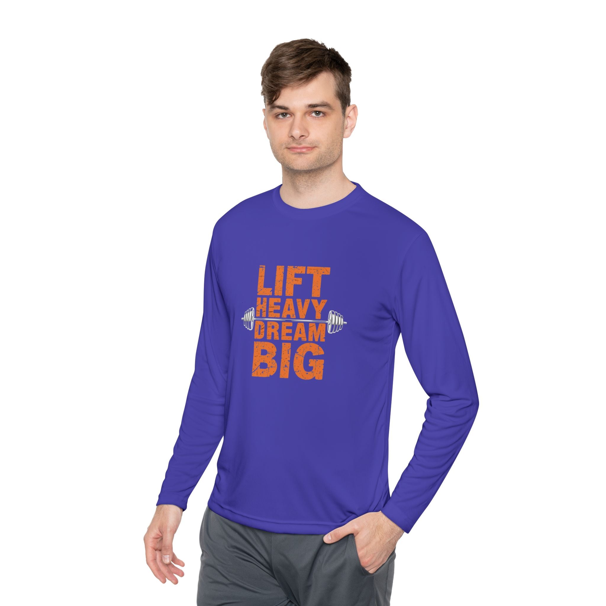 Long Sleeve Tee — "Lift Heavy Dream Big" Motivational Gym Shirt