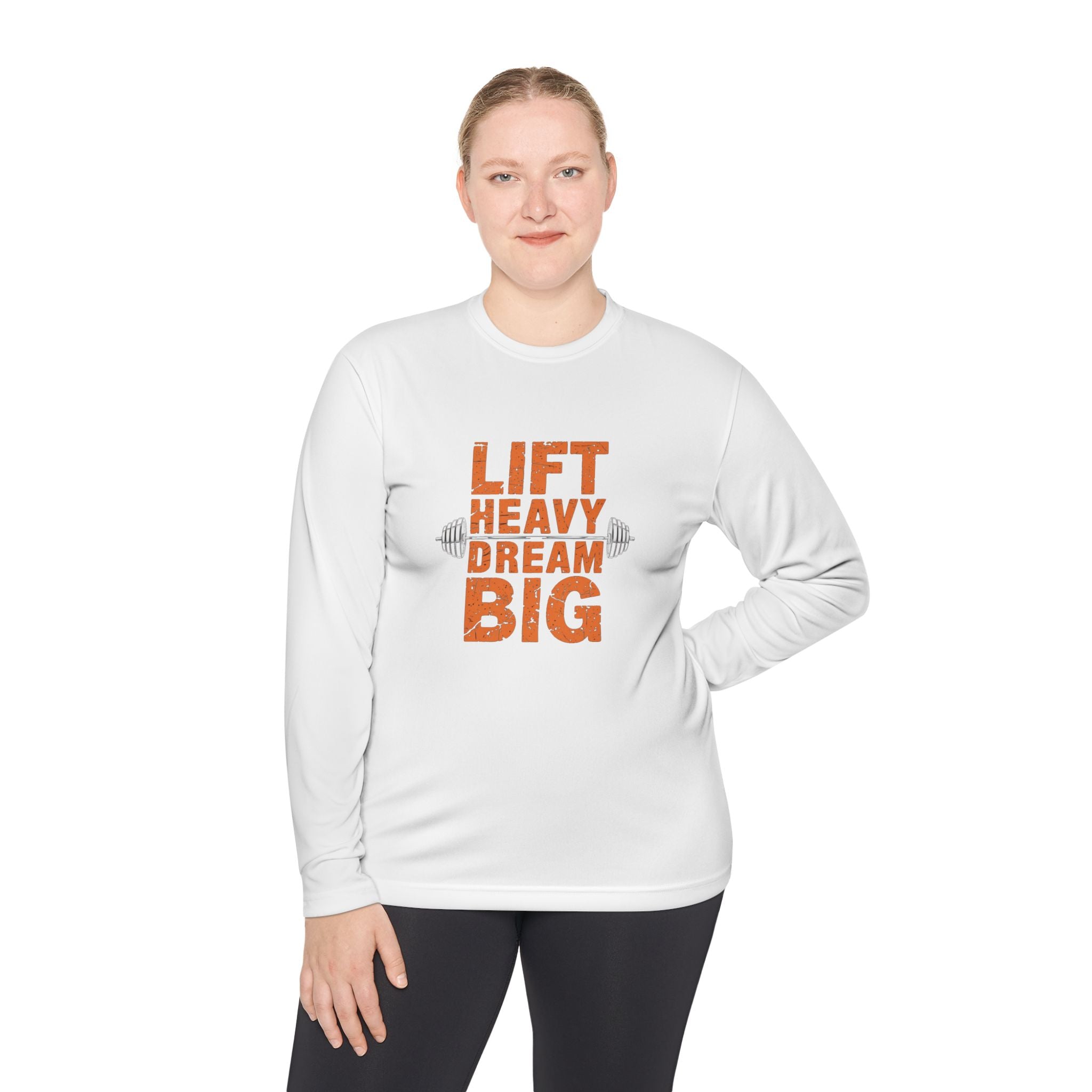 Long Sleeve Tee — "Lift Heavy Dream Big" Motivational Gym Shirt