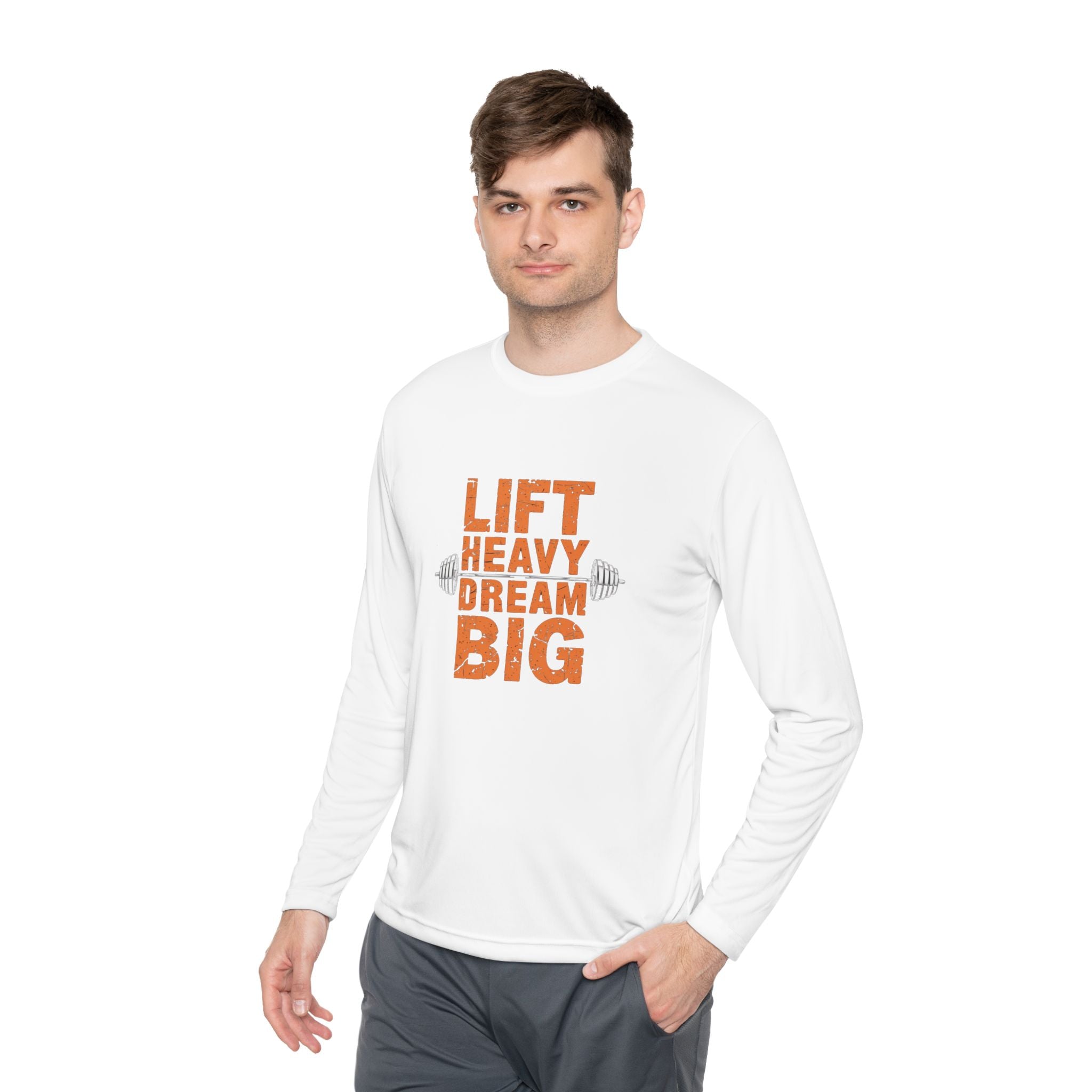 Long Sleeve Tee — "Lift Heavy Dream Big" Motivational Gym Shirt