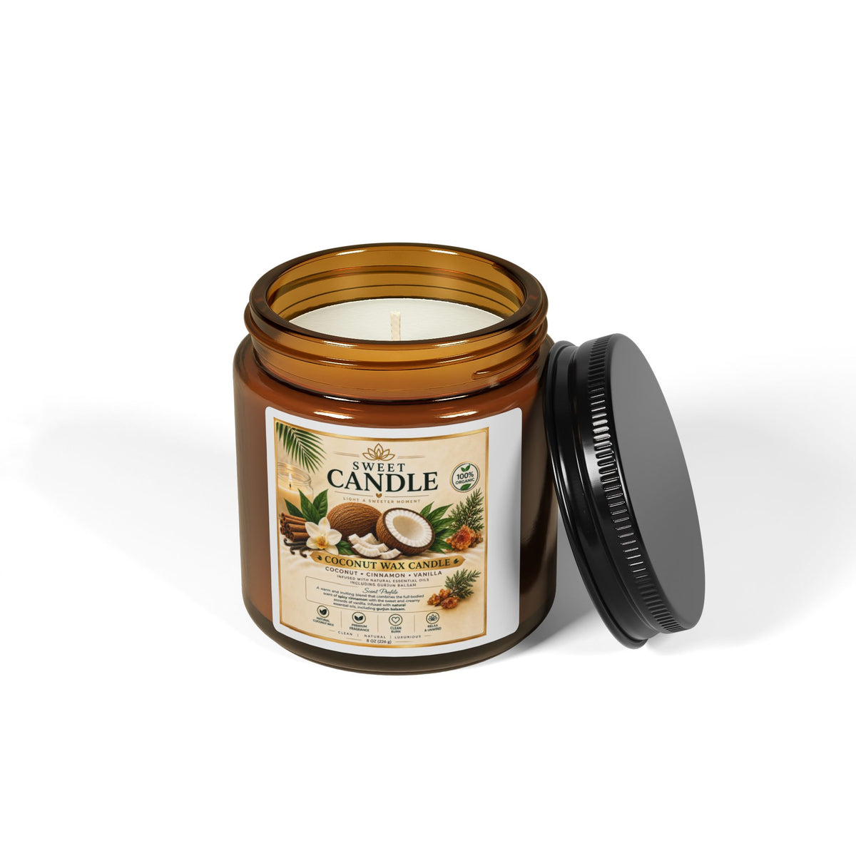 Coconut + Pine Scented Soy Candle — Amber Jar (Multi-Size)
