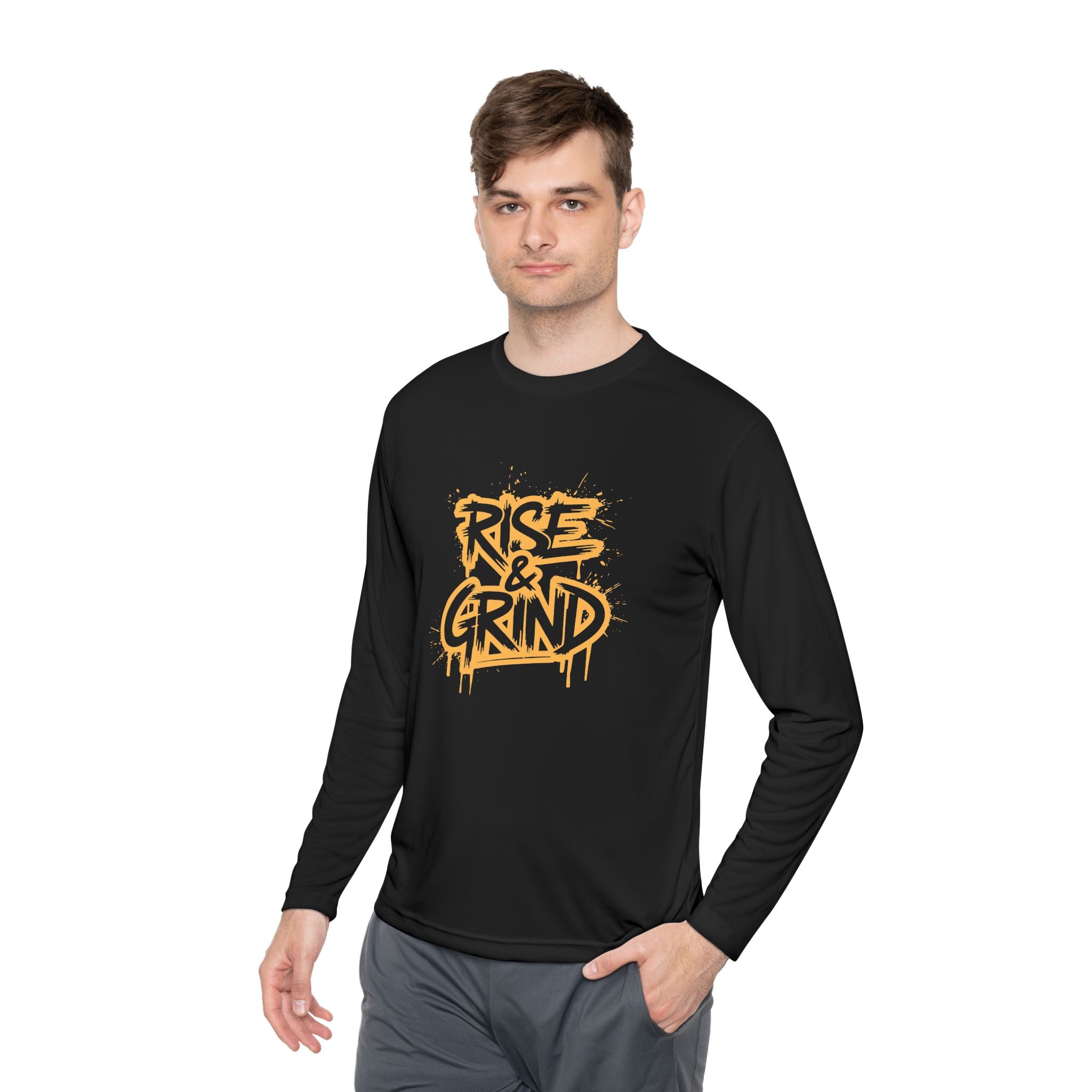 Rise & Grind Long Sleeve Tee — Retro Graffiti Motivational Shirt
