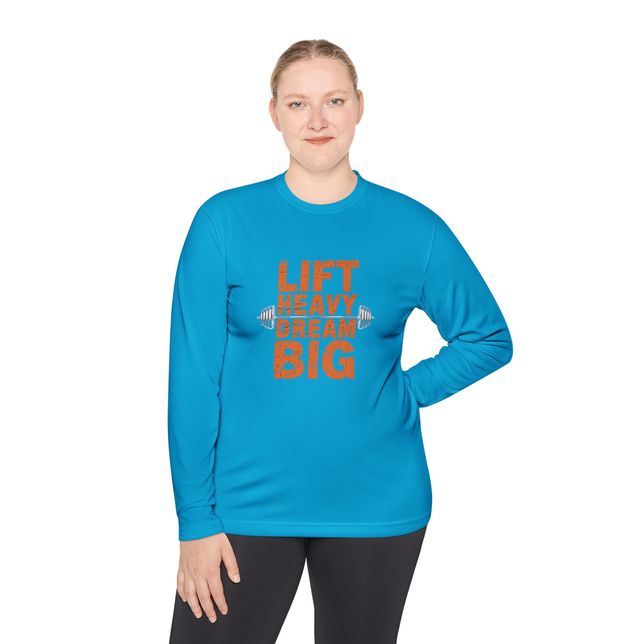 Long Sleeve Tee — "Lift Heavy Dream Big" Motivational Gym Shirt