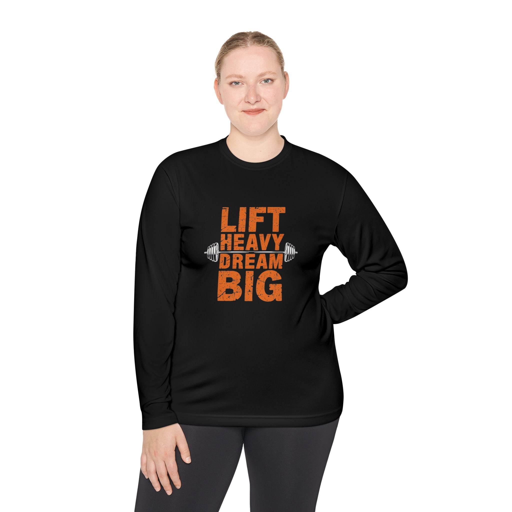 Long Sleeve Tee — "Lift Heavy Dream Big" Motivational Gym Shirt