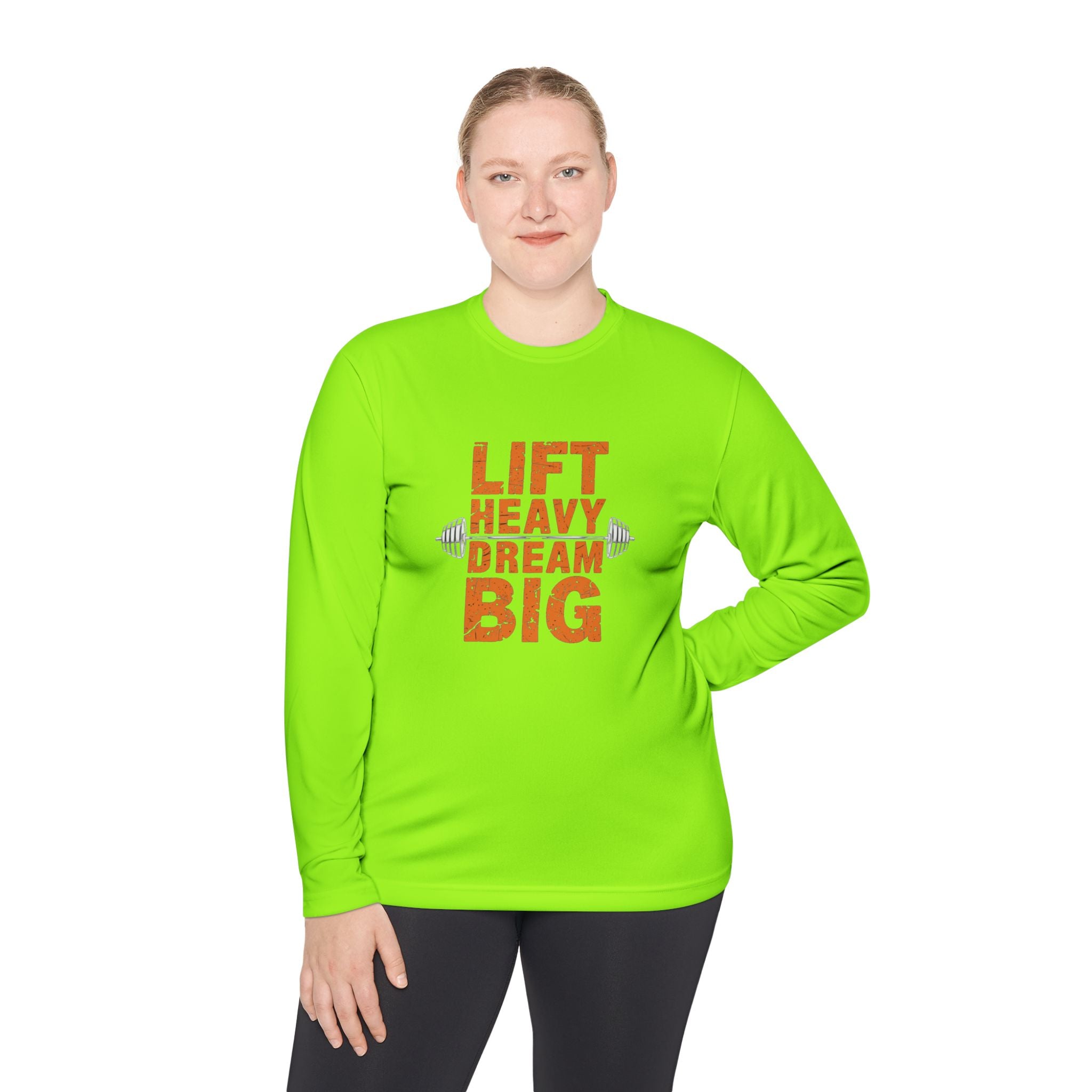 Long Sleeve Tee — "Lift Heavy Dream Big" Motivational Gym Shirt