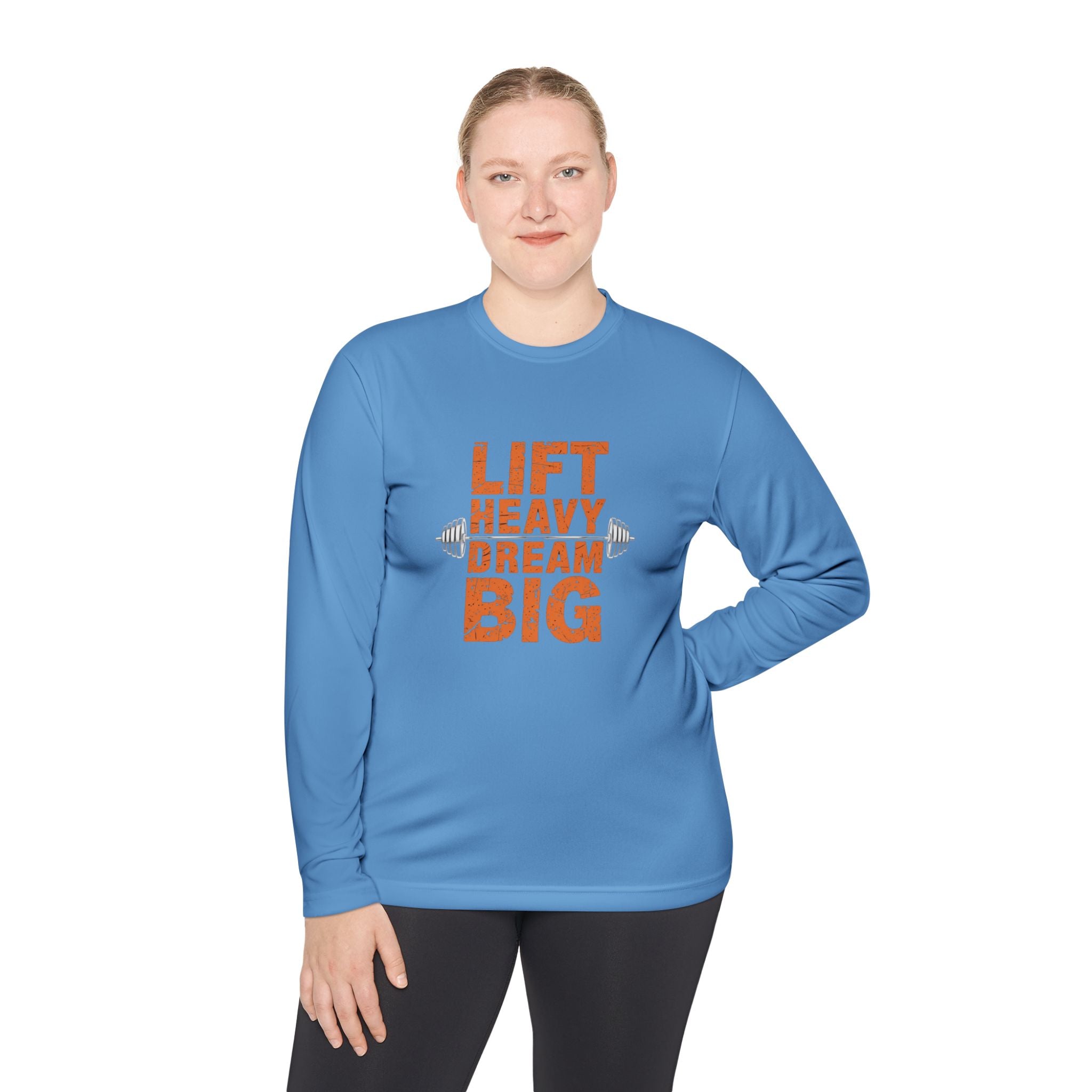 Long Sleeve Tee — "Lift Heavy Dream Big" Motivational Gym Shirt