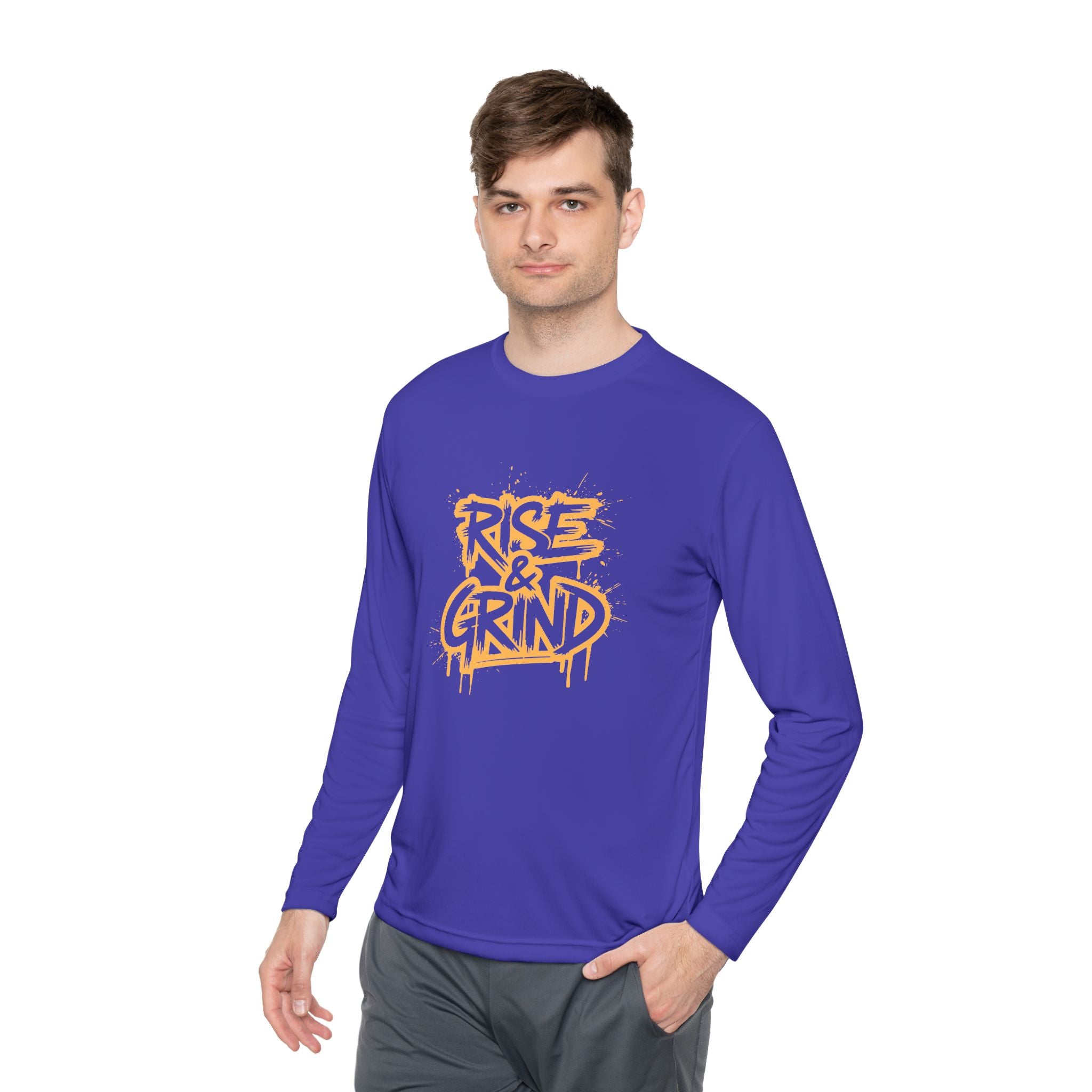 Rise & Grind Long Sleeve Tee — Retro Graffiti Motivational Shirt