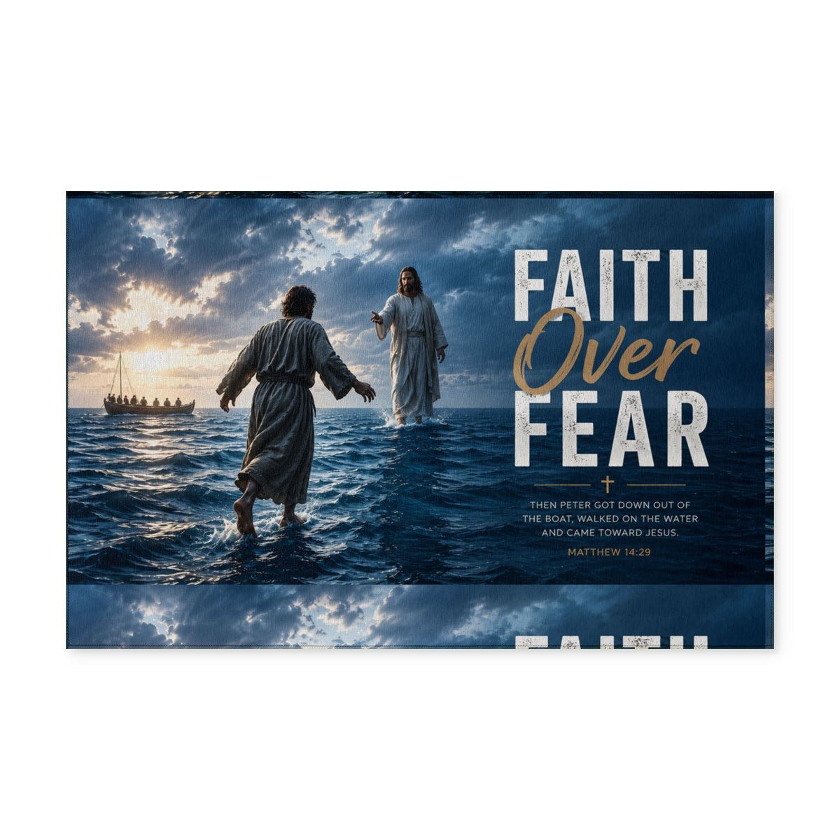 Faith Over Fear Washable Rug — Inspirational Christian Entryway Mat