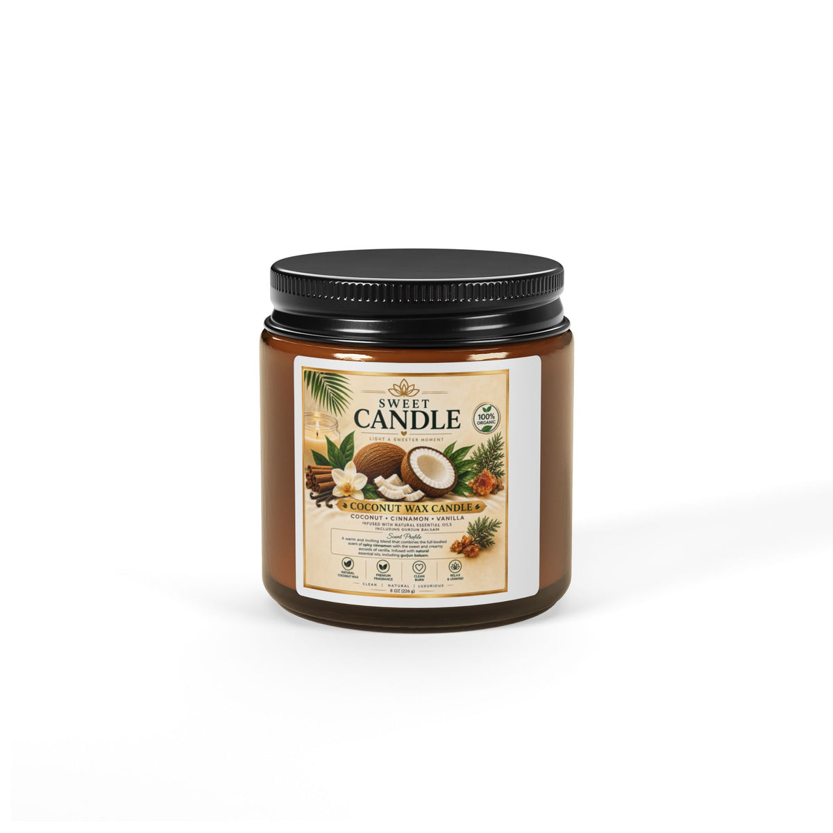 Coconut + Pine Scented Soy Candle — Amber Jar (Multi-Size)
