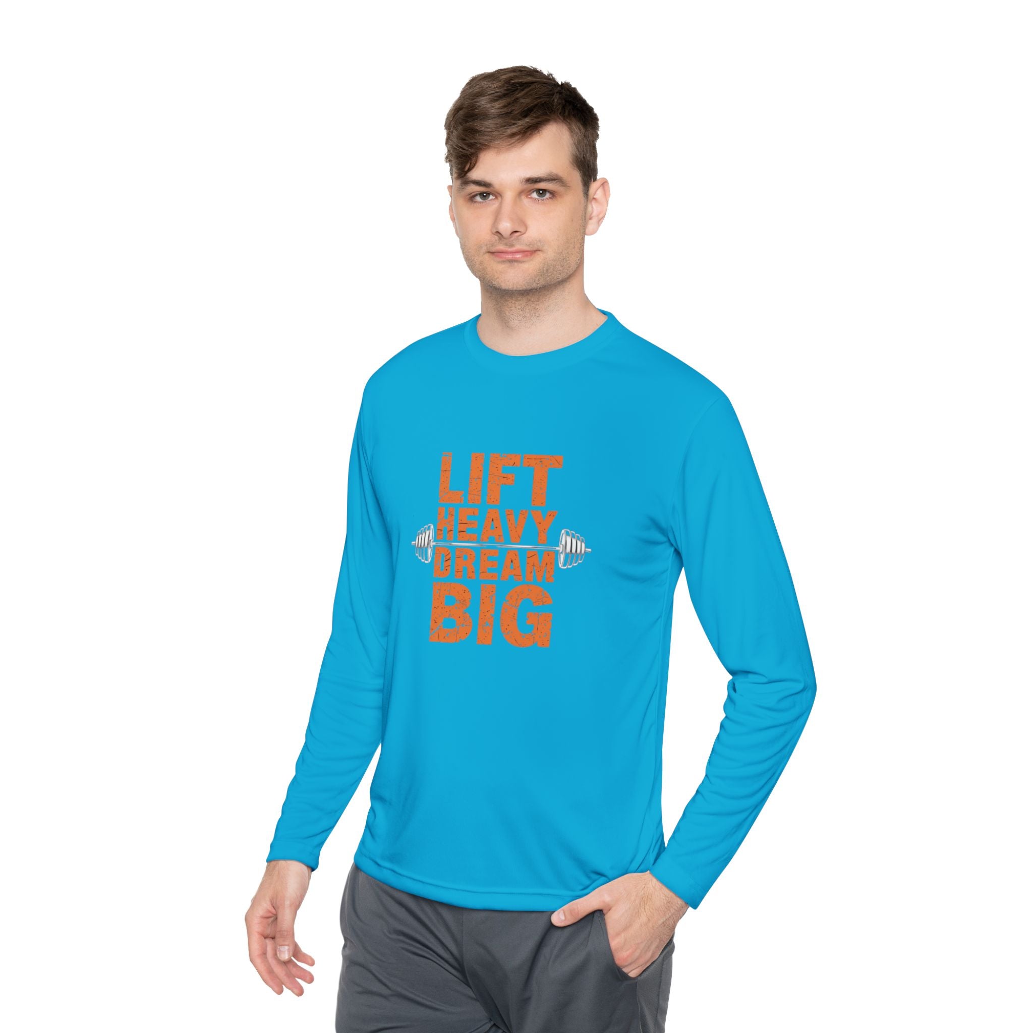 Long Sleeve Tee — "Lift Heavy Dream Big" Motivational Gym Shirt