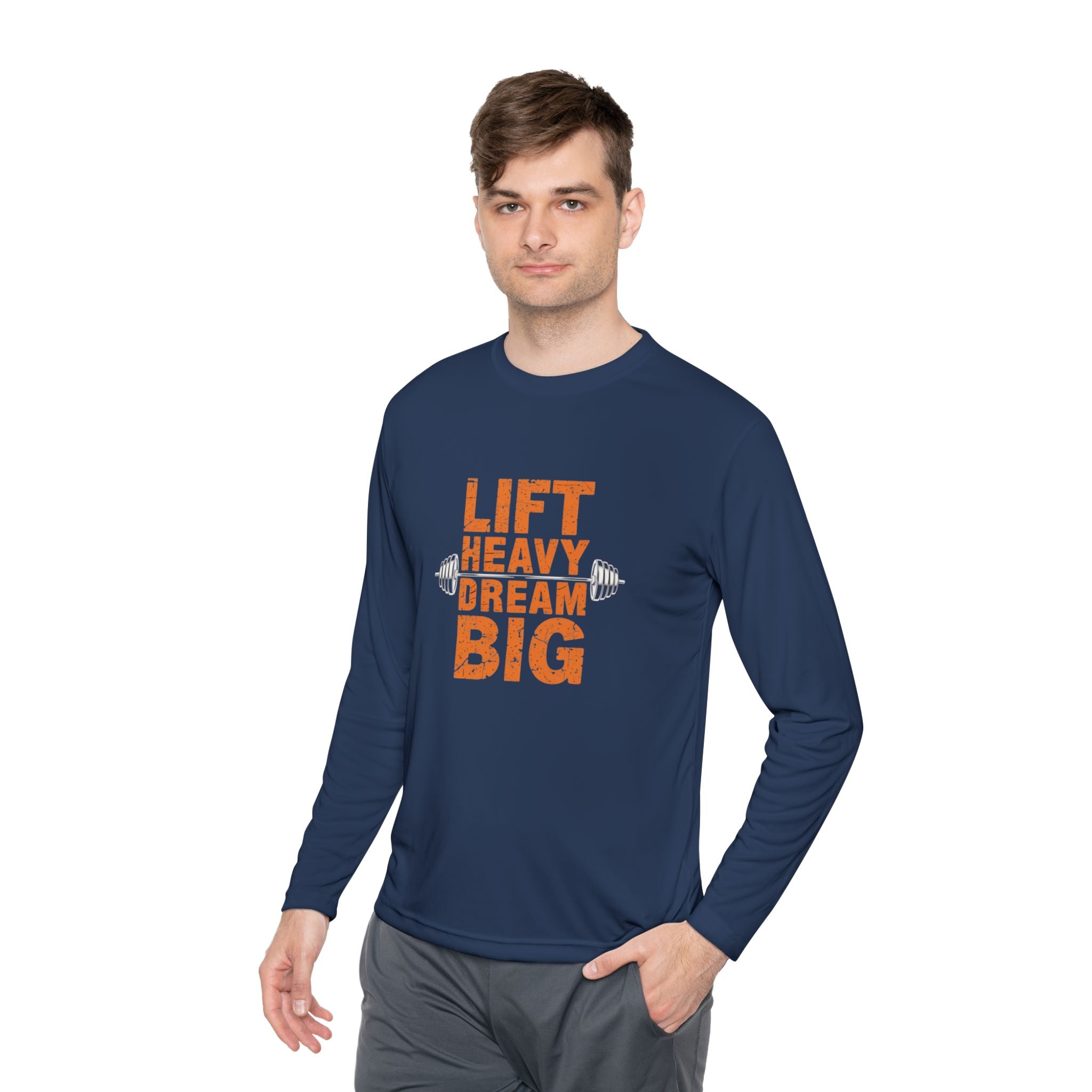 Long Sleeve Tee — "Lift Heavy Dream Big" Motivational Gym Shirt